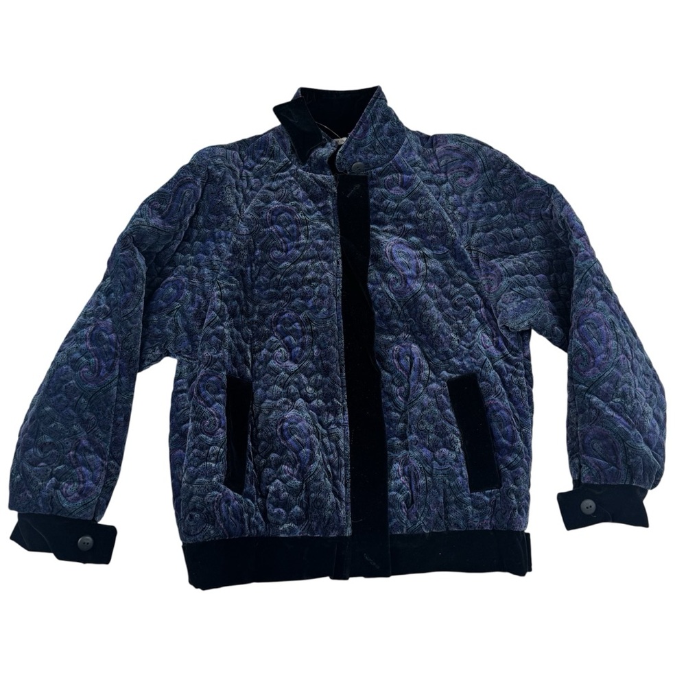 Vintage 90s Sara Roberts Quilted Velvet Jacket Paisley Purple USA Womens Size 8
